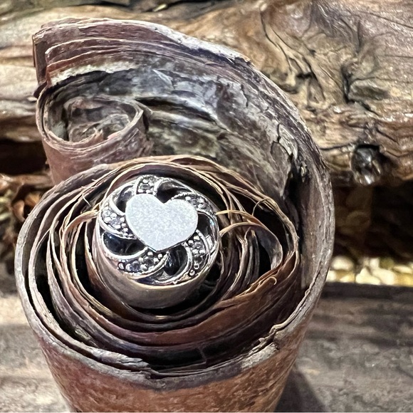 Authentic Pandora Charm Ribbon Heart Bead Silver Openworks Zirconia Pave Love - Picture 2 of 5